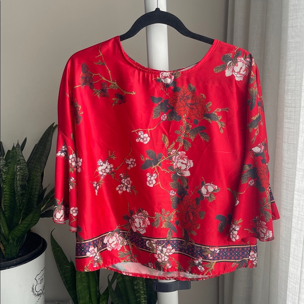 Chic Floral Red Blouse